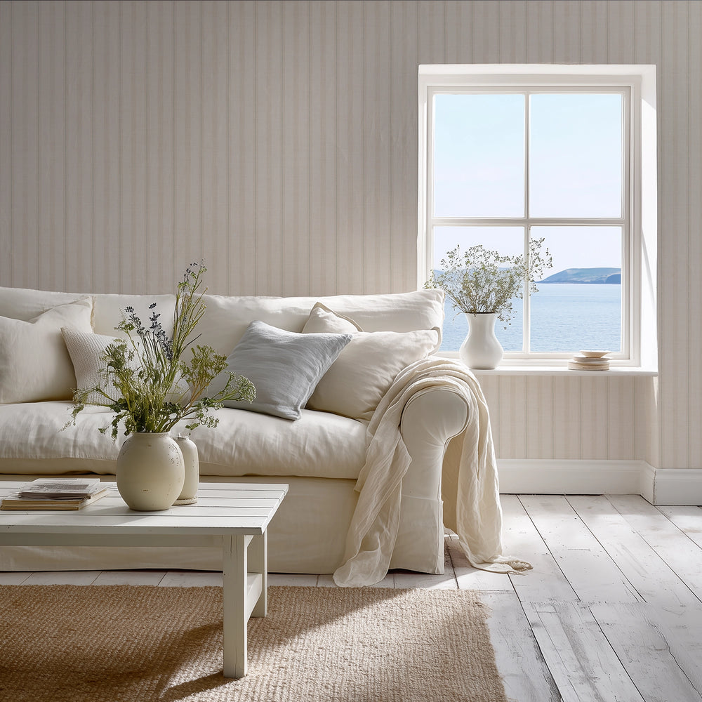 New England Stripe Wallpaper in Rich Cream