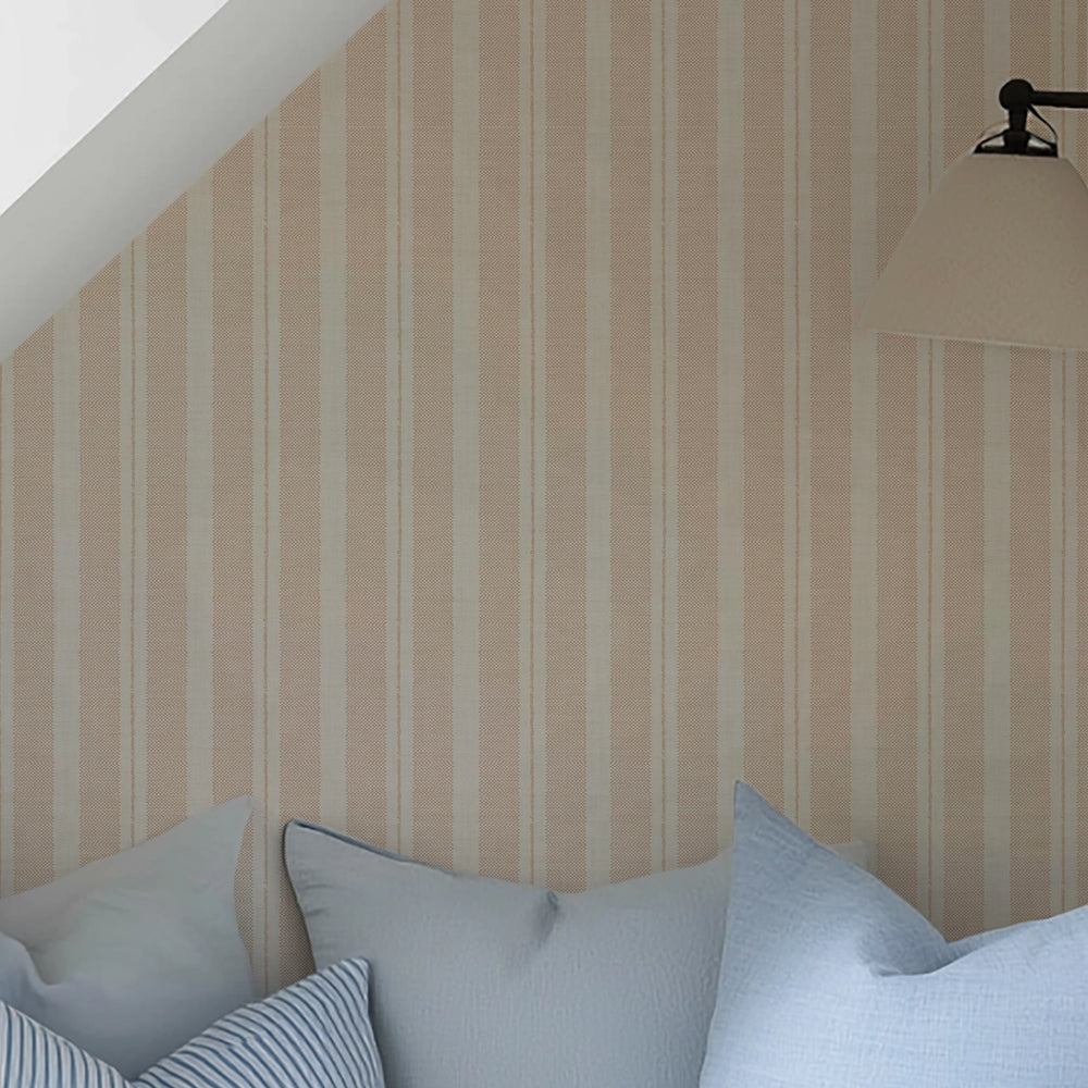 New England Stripe Wallpaper in Soft Spice