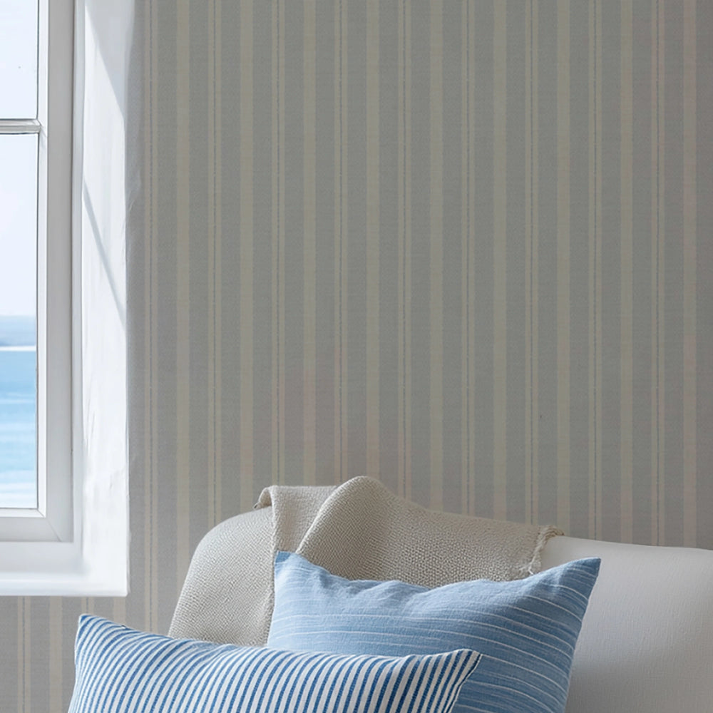 New England Stripe Wallpaper in Cornflower Blue