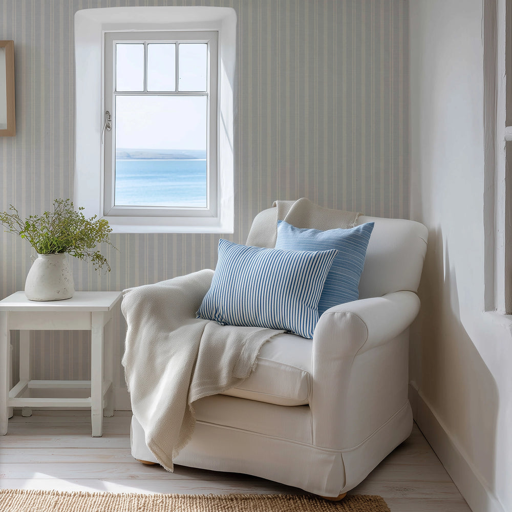 New England Stripe Wallpaper in Cornflower Blue