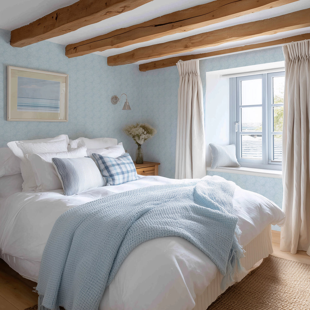 Delicate Sea Lace Wallpaper in Soft Blue