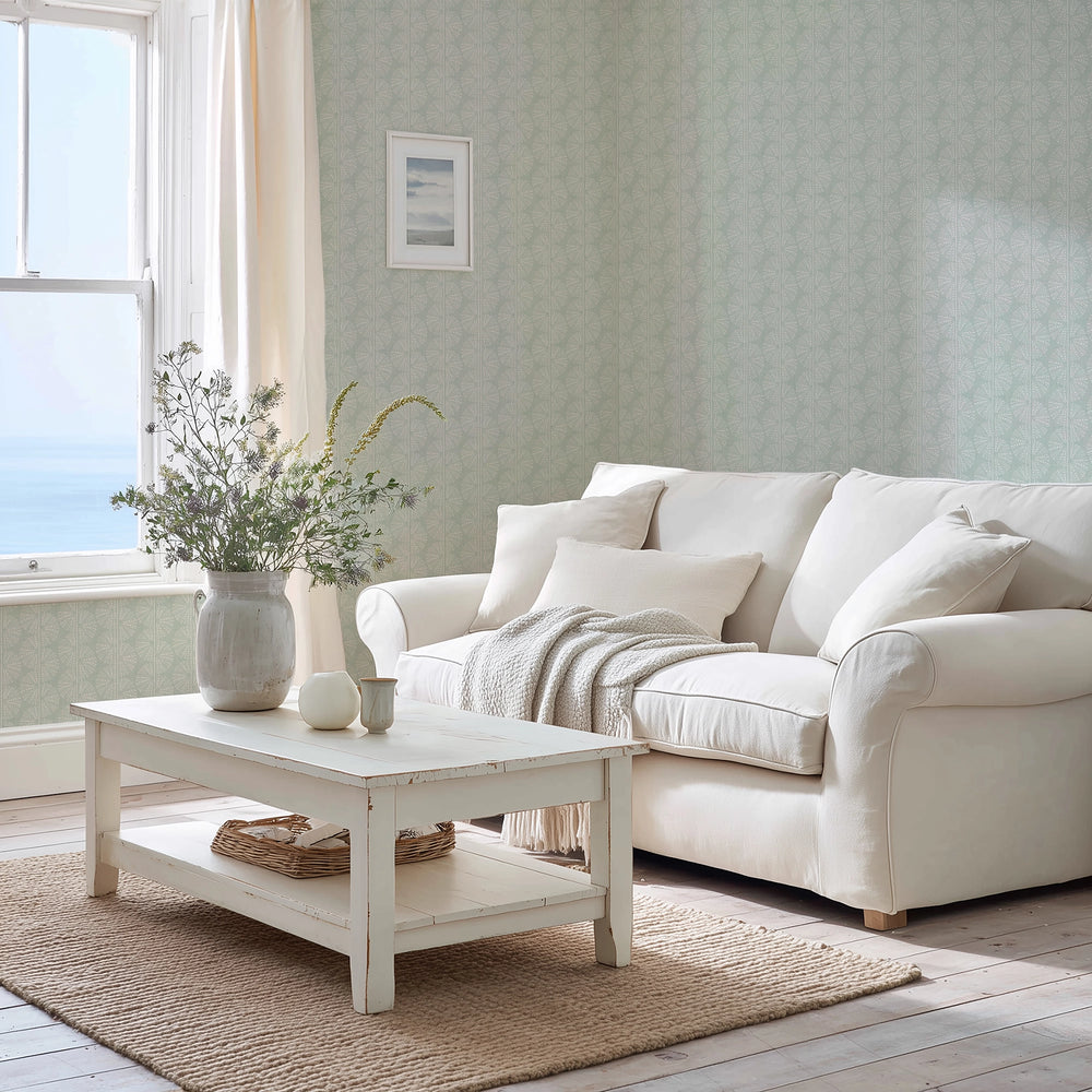 Delicate Sea Lace Wallpaper in Warm Mint