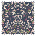 Bramble and Beak Fabric in Pinks and Greens on Classic Navy