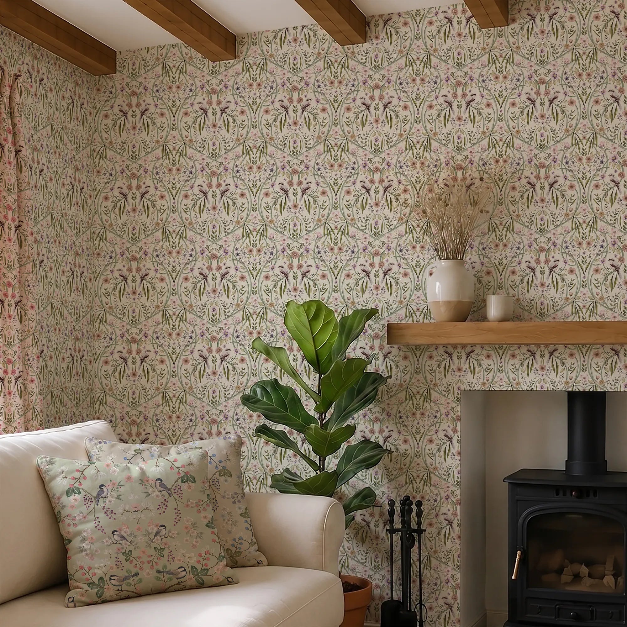 Phyllip Perch Wallpaper in Cream