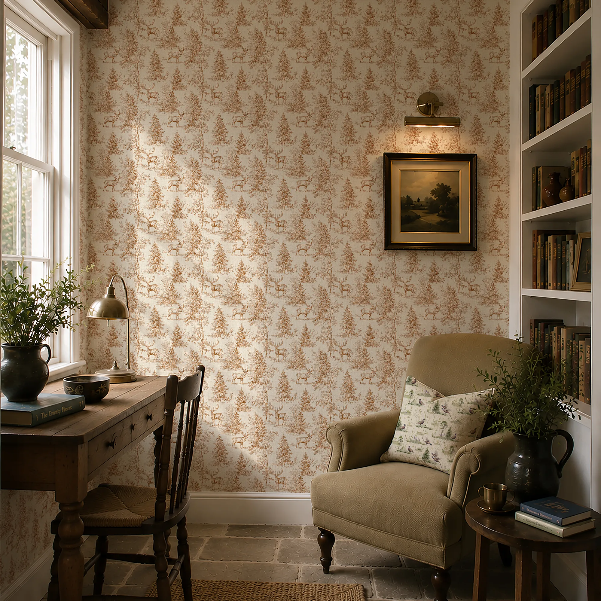 Distant Antlers Wallpaper in Tan