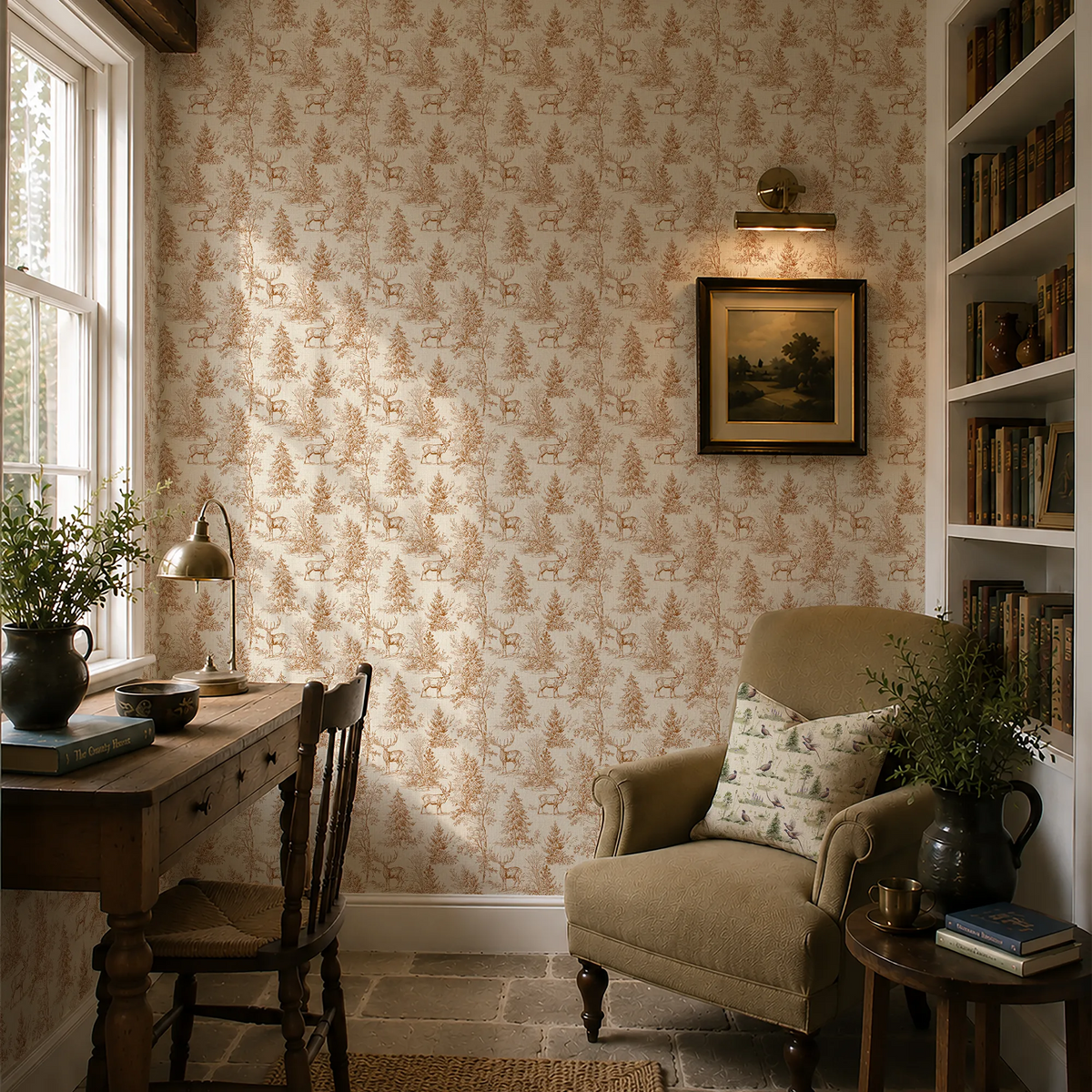 Distant Antlers Wallpaper in Tan