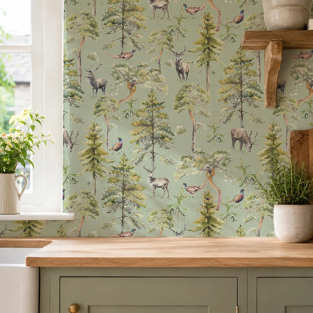 Gamekeeper's Morning Wallpaper in Sage