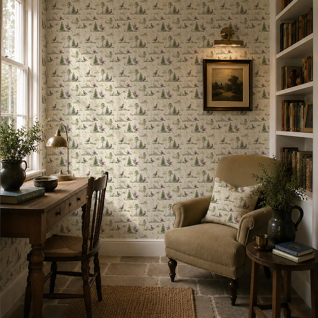 Pheasant Meadow Wallpaper in Cream