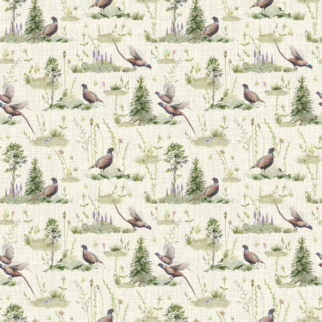 Pheasant Meadow Wallpaper in Cream