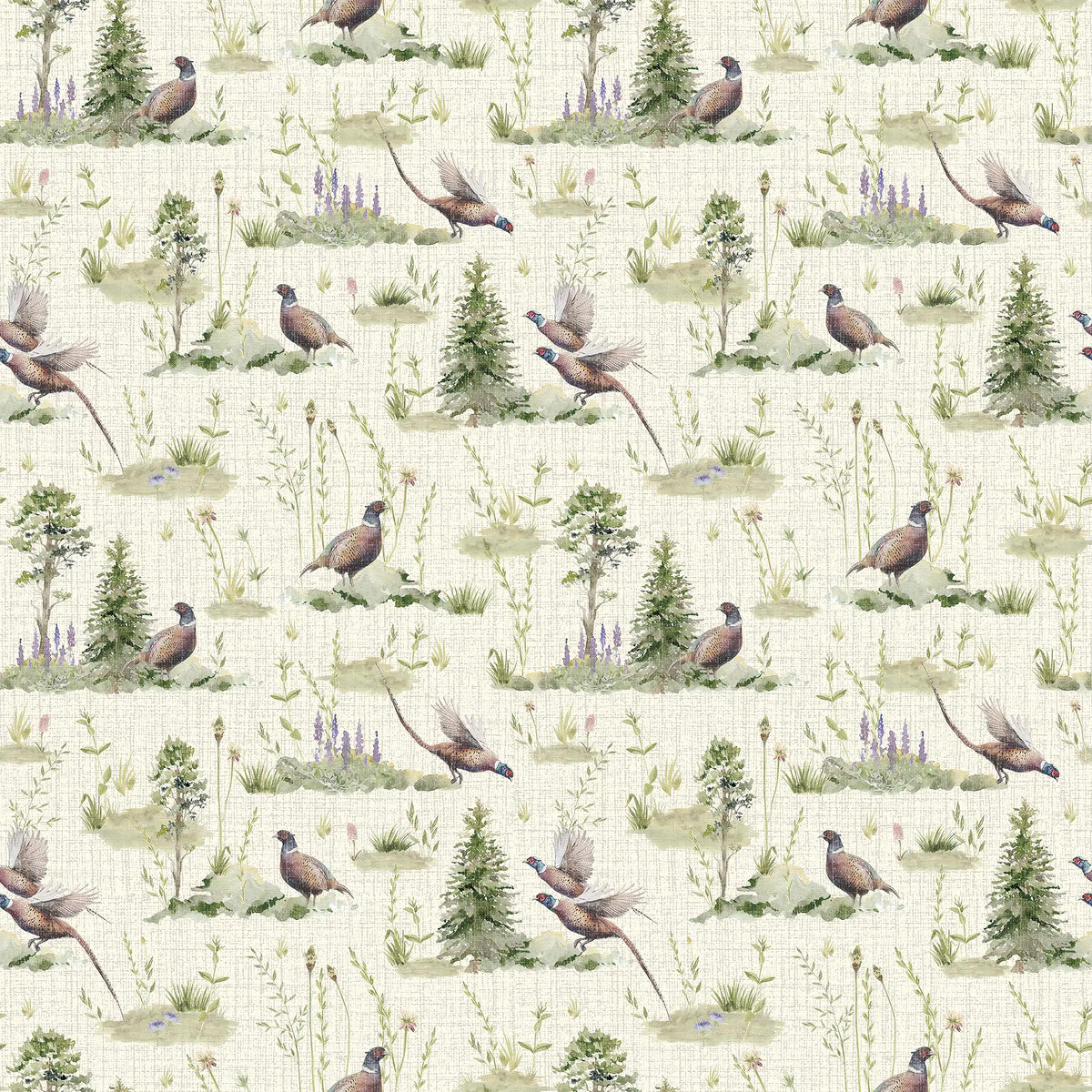 Pheasant Meadow Wallpaper in Cream