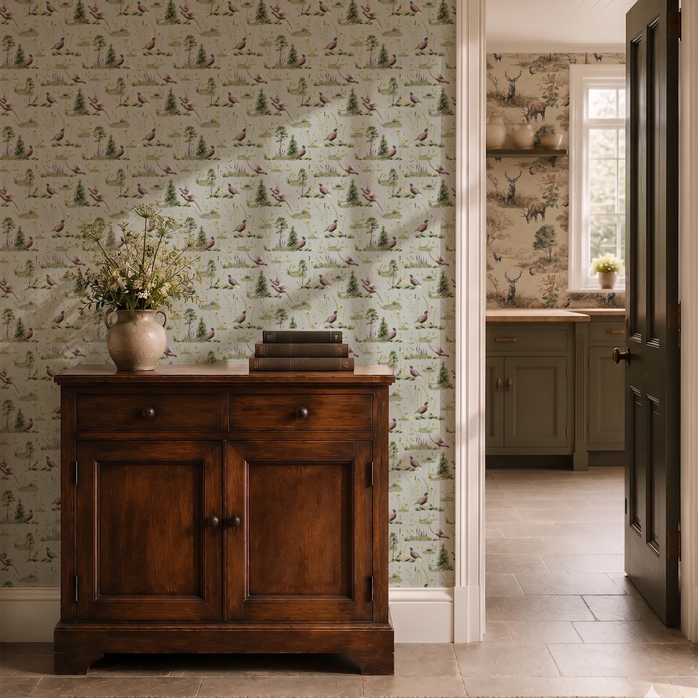 Pheasant Meadow Wallpaper in Sage