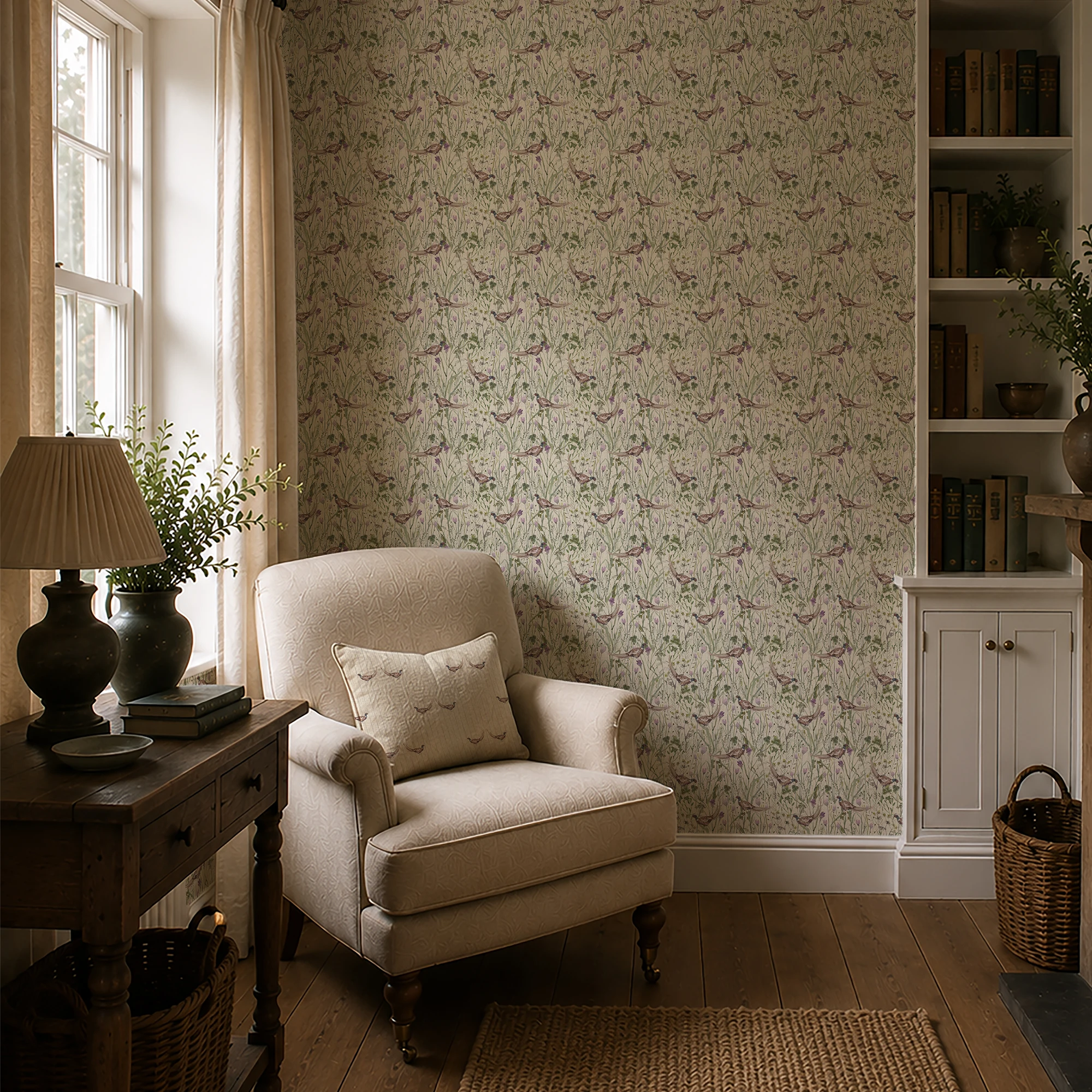 Highland Meadow Wallpaper in Cream, Sage and Lavender
