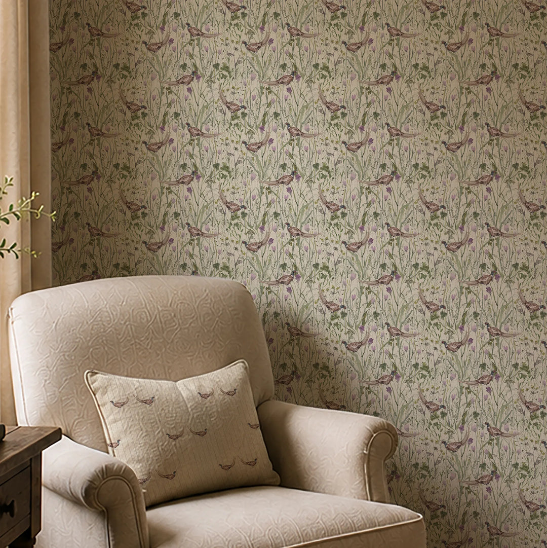 Highland Meadow Wallpaper in Cream, Sage and Lavender