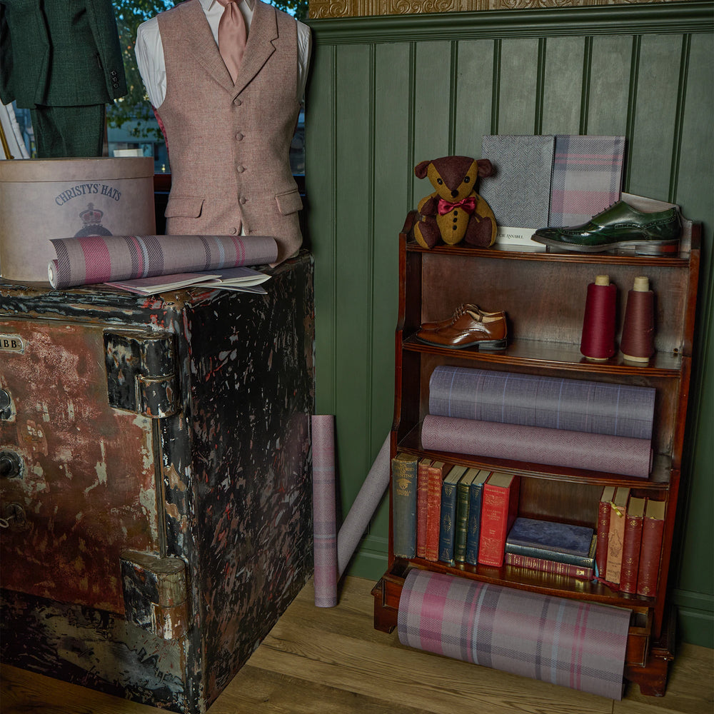 Royal Herringbone Wallpaper in Plum