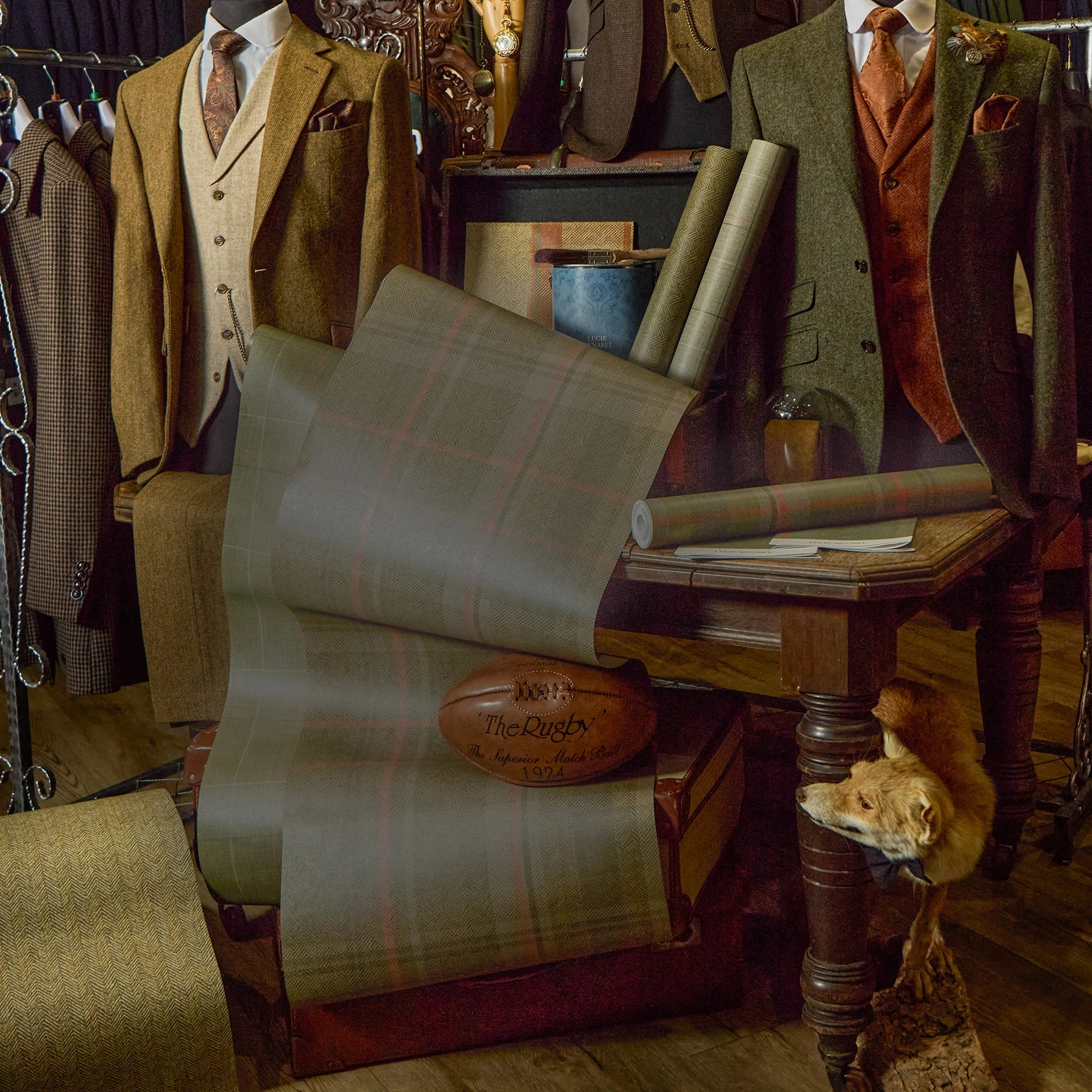 Royal Tartan Wallpaper in Bracken Green, Sage and Red