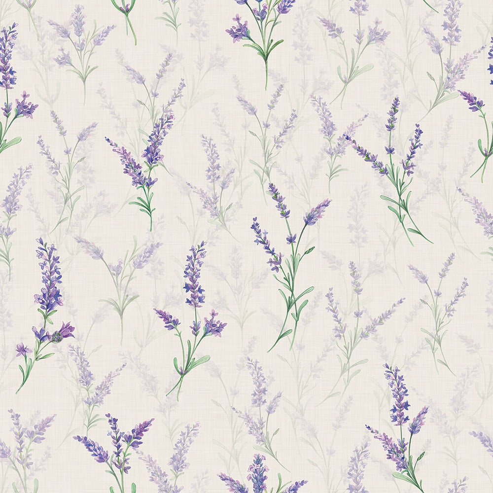 Lavender Meadow Wallpaper in Vintage Cream