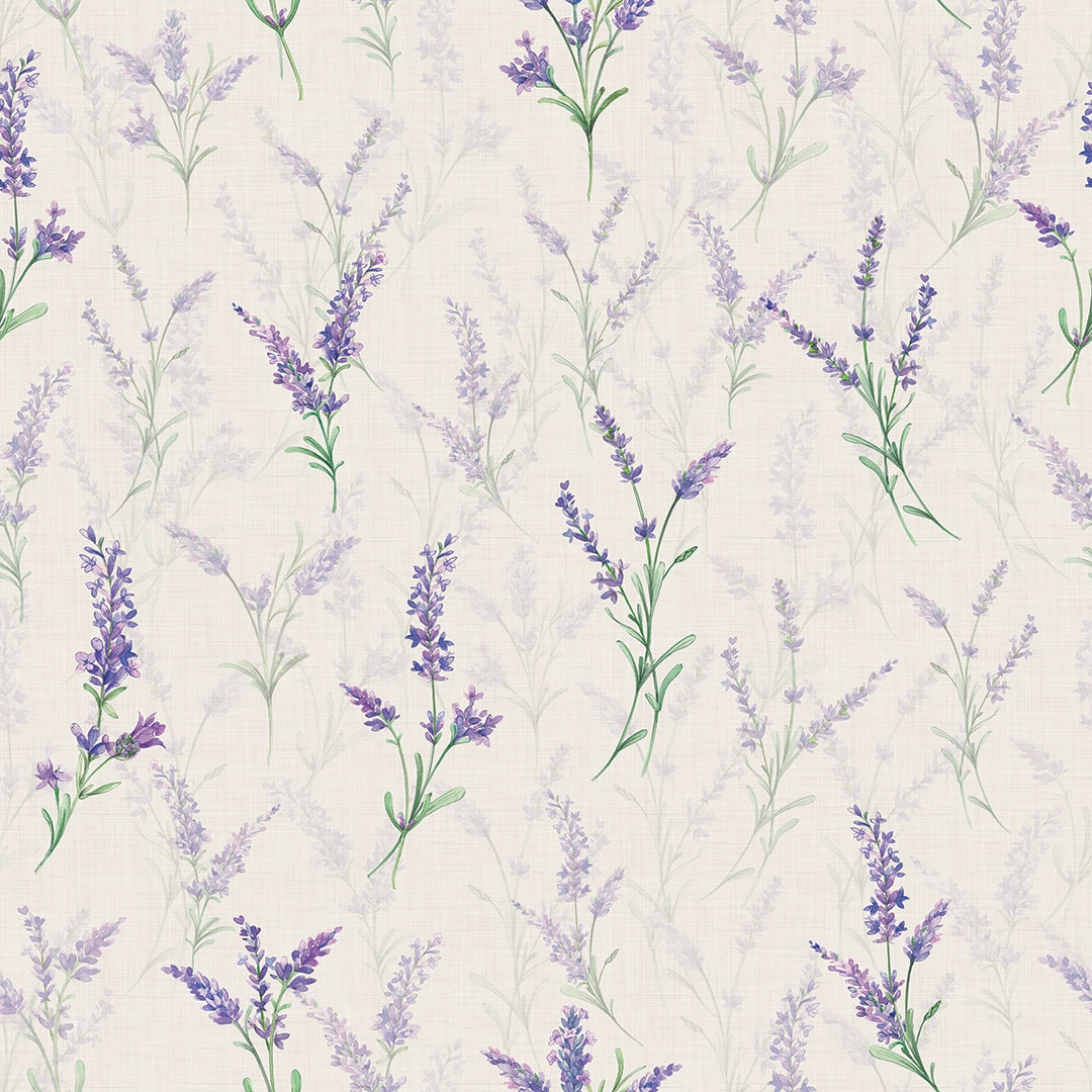 Sample of Lavender Meadow Wallpaper in Vintage Cream
