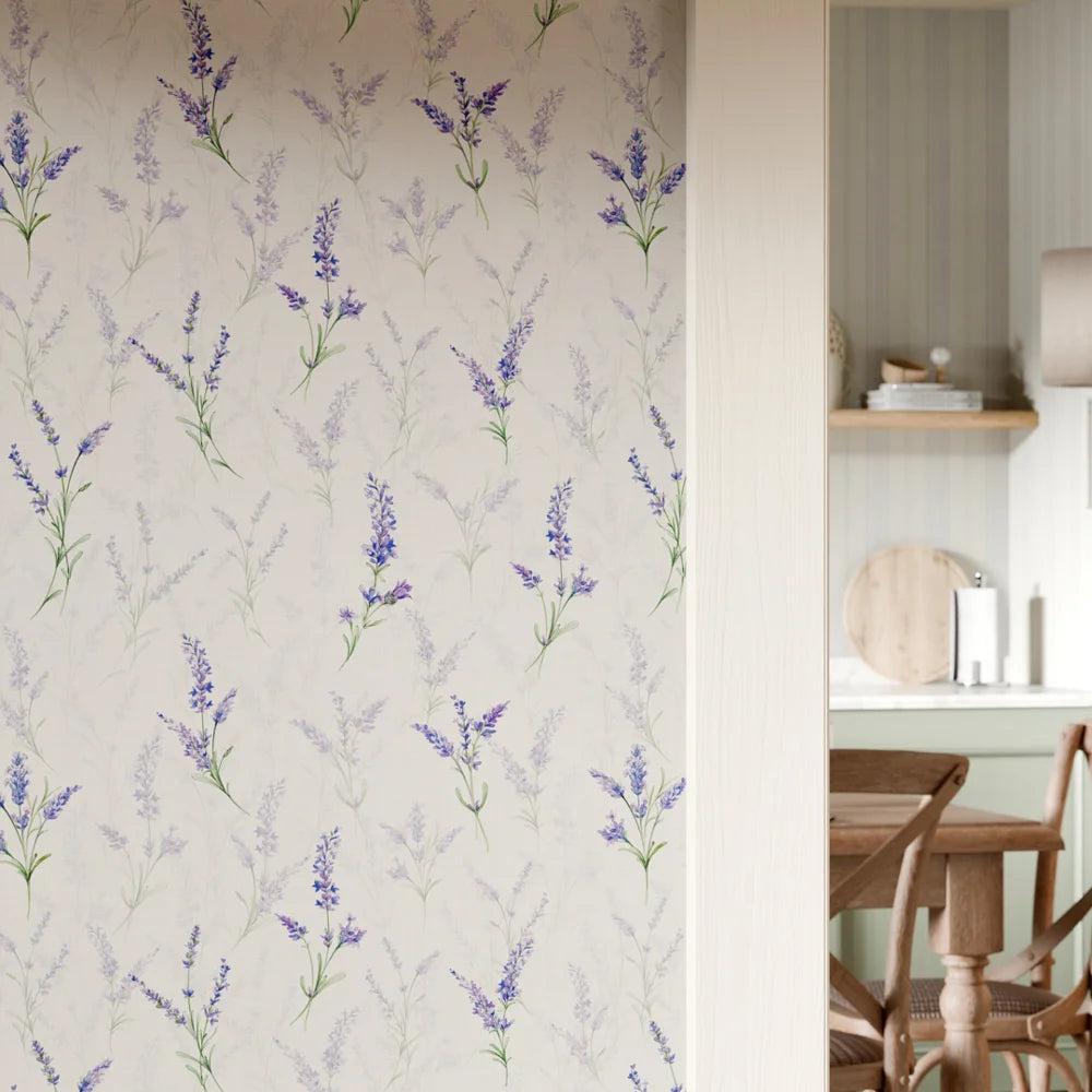 Lavender Meadow Wallpaper in Vintage Cream