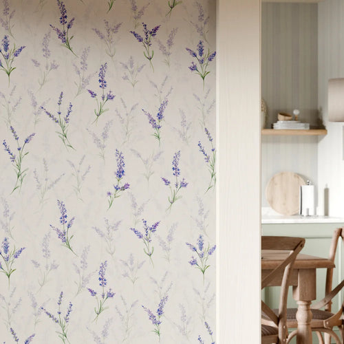 Lavender Meadow Wallpaper in Vintage Cream