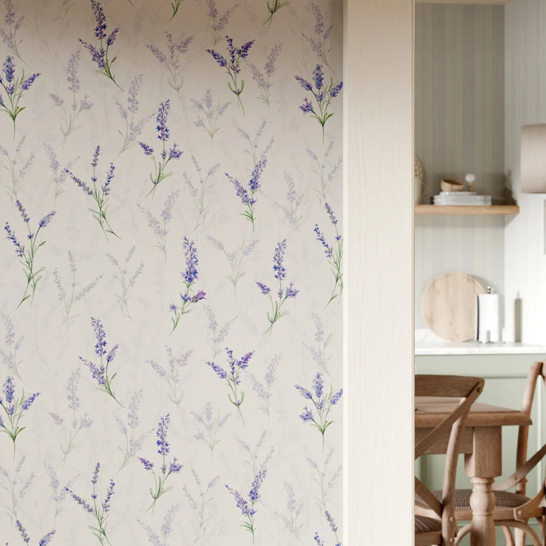 Lavender Meadow Wallpaper in Vintage Cream