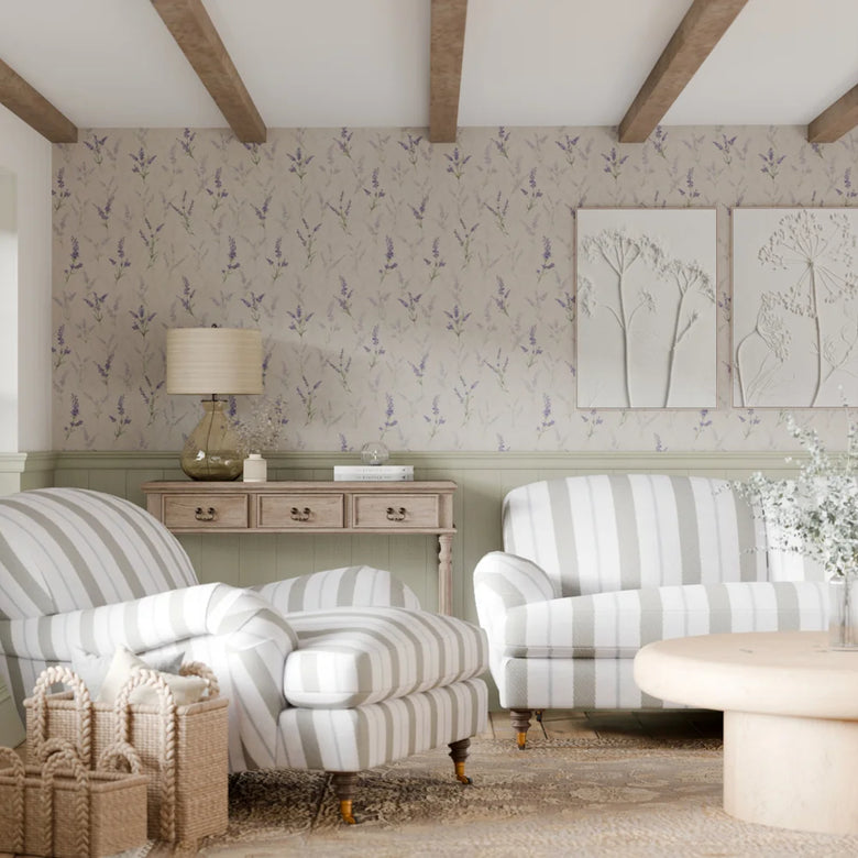 Lavender Meadow Wallpaper in Vintage Cream