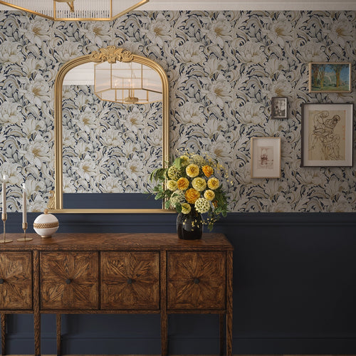 Lily of the Manor Wallpaper in Classic Navy