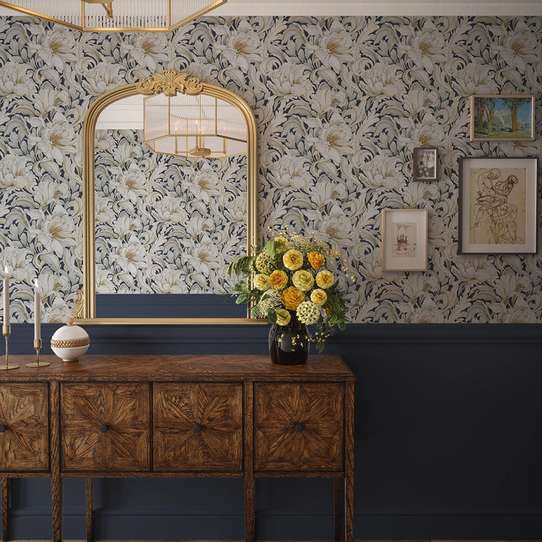 Lily of the Manor Wallpaper in Classic Navy