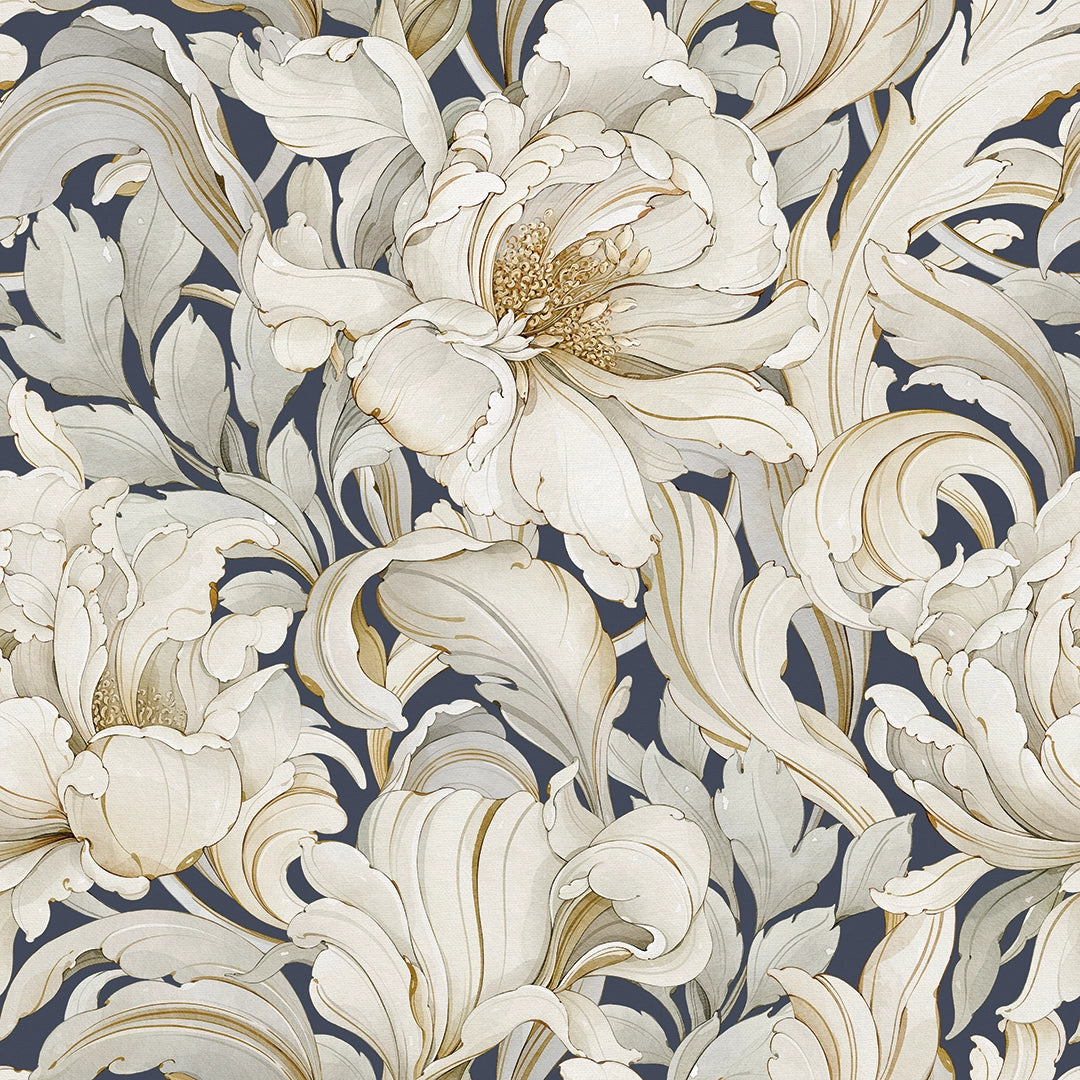 Sample of Lily of the Manor Wallpaper in Classic Navy