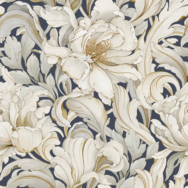 Sample of Lily of the Manor Wallpaper in Classic Navy