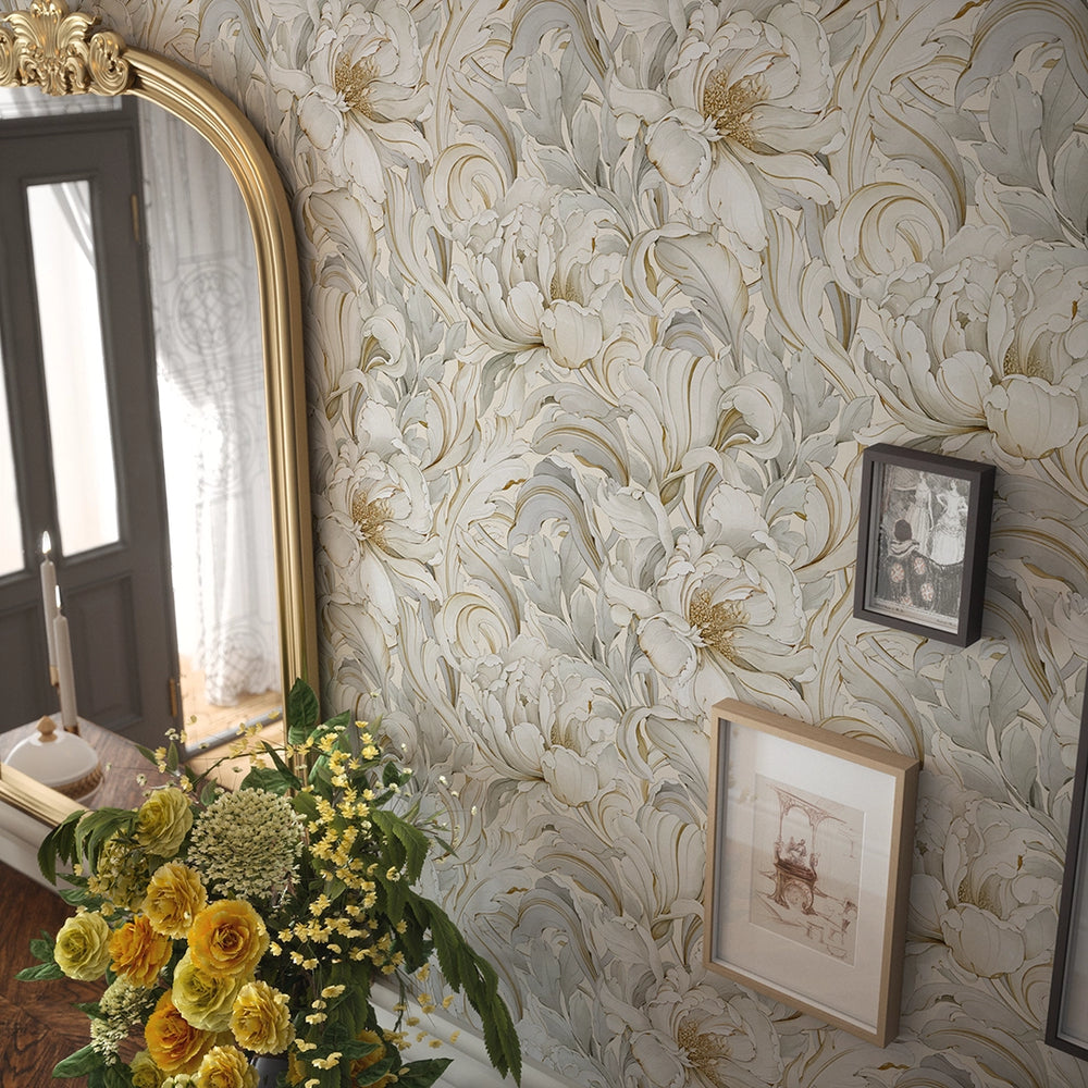 Lily of the Manor Wallpaper in Vintage Cream