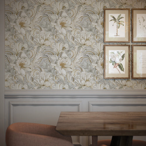 Lily of the Manor Wallpaper in Vintage Grey