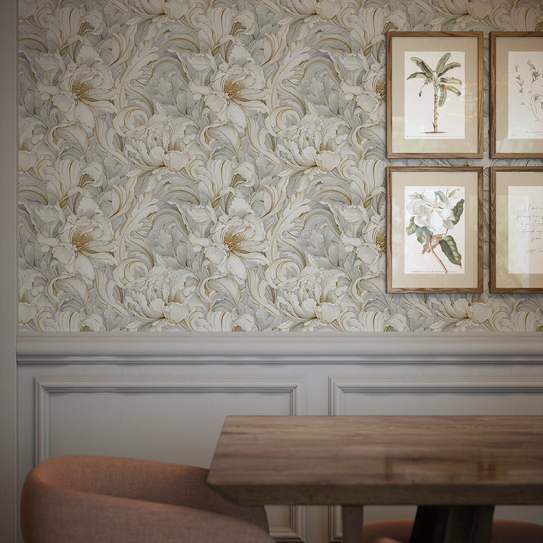 Lily of the Manor Wallpaper in Vintage Grey