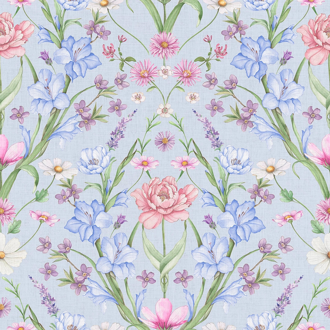 Maisie Wallpaper in Cerulean Blues and Pinks
