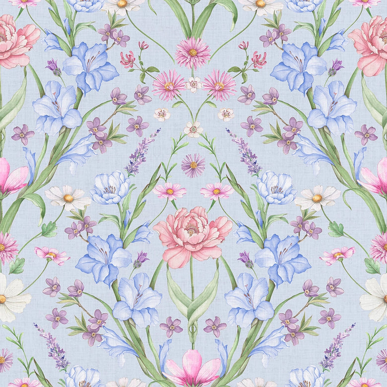 Maisie Wallpaper in Cerulean Blues and Pinks