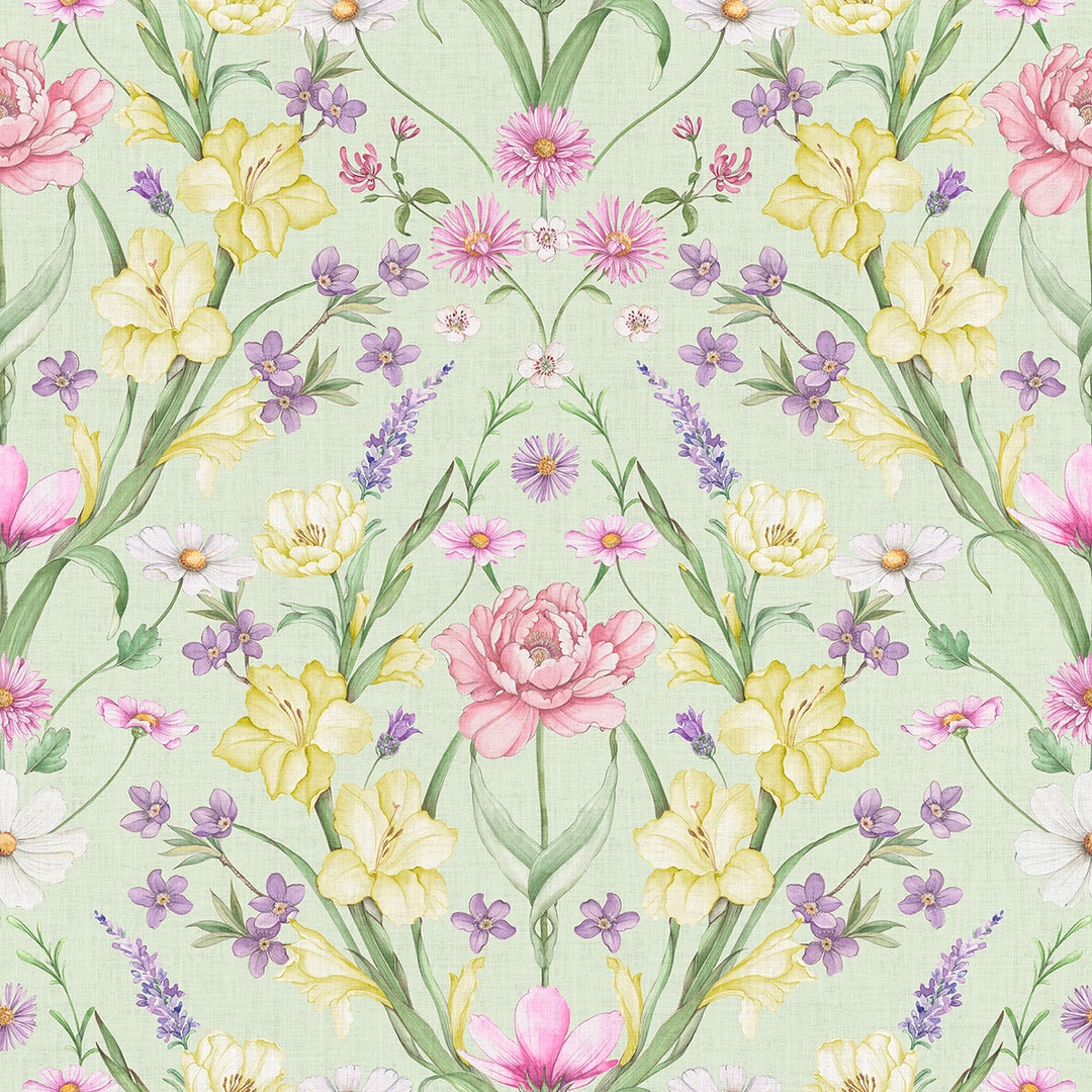 Maisie Wallpaper in Spring Hues on Sage