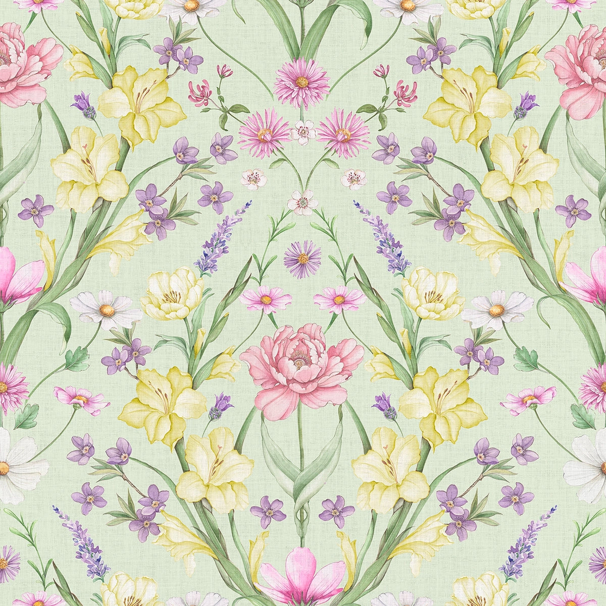 Maisie Wallpaper in Spring Hues on Sage