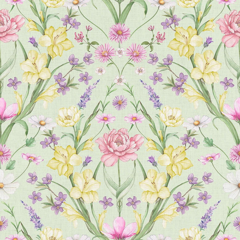 Maisie Wallpaper in Spring Hues on Sage