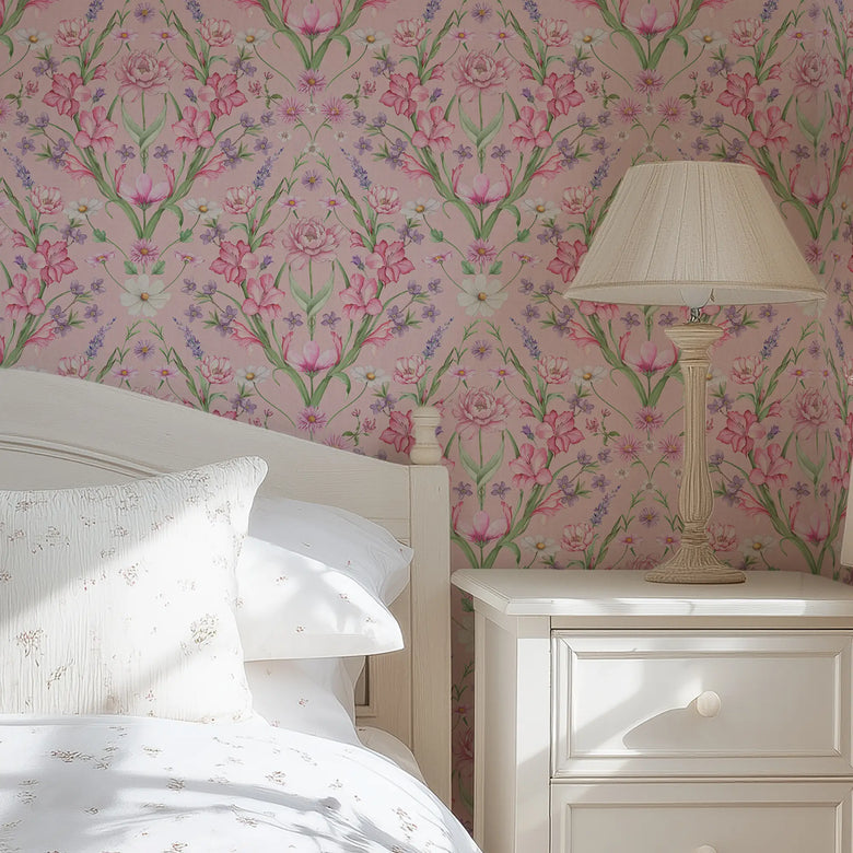 Maisie Wallpaper in Summer Pinks and Lilac