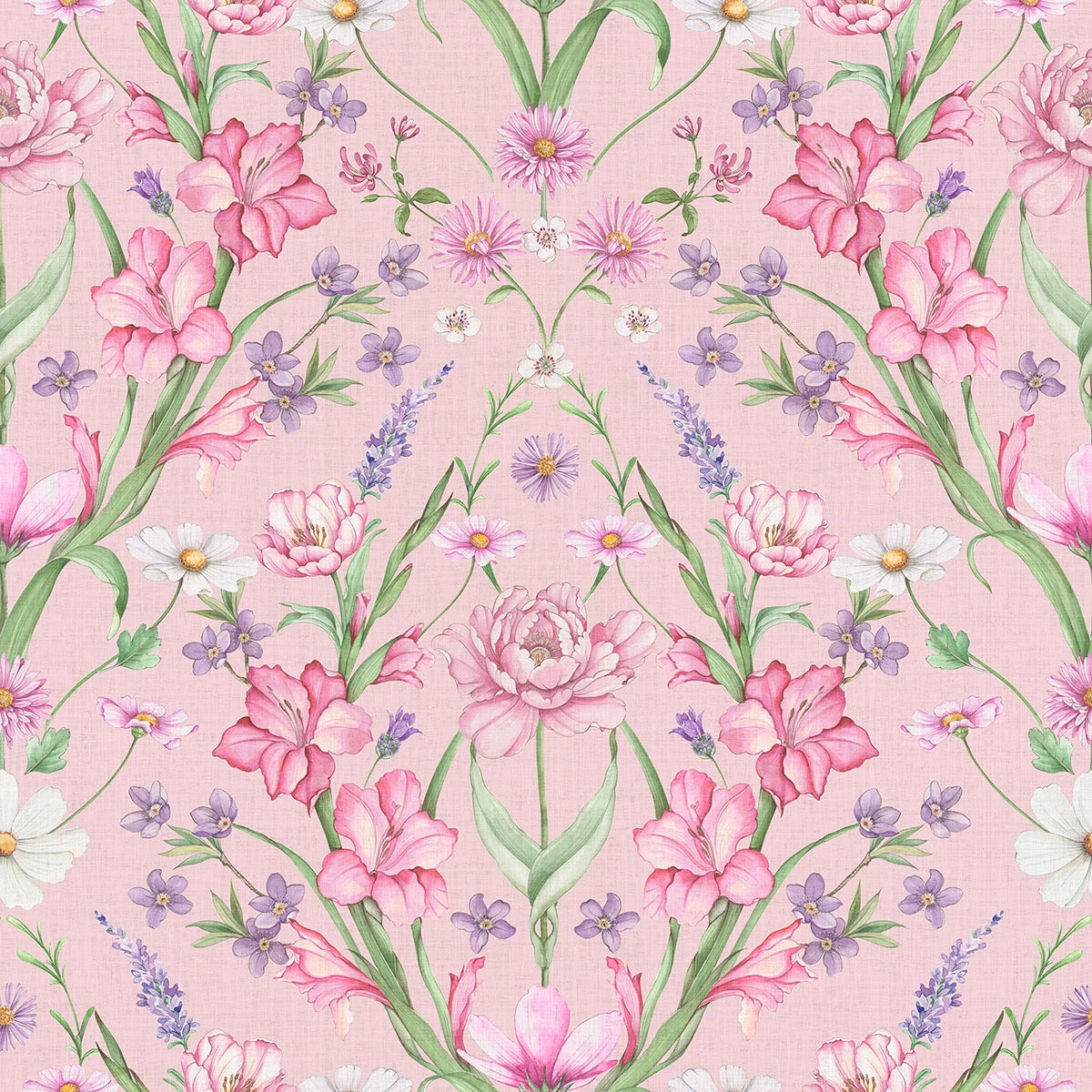 Maisie Wallpaper in Summer Pinks and Lilac