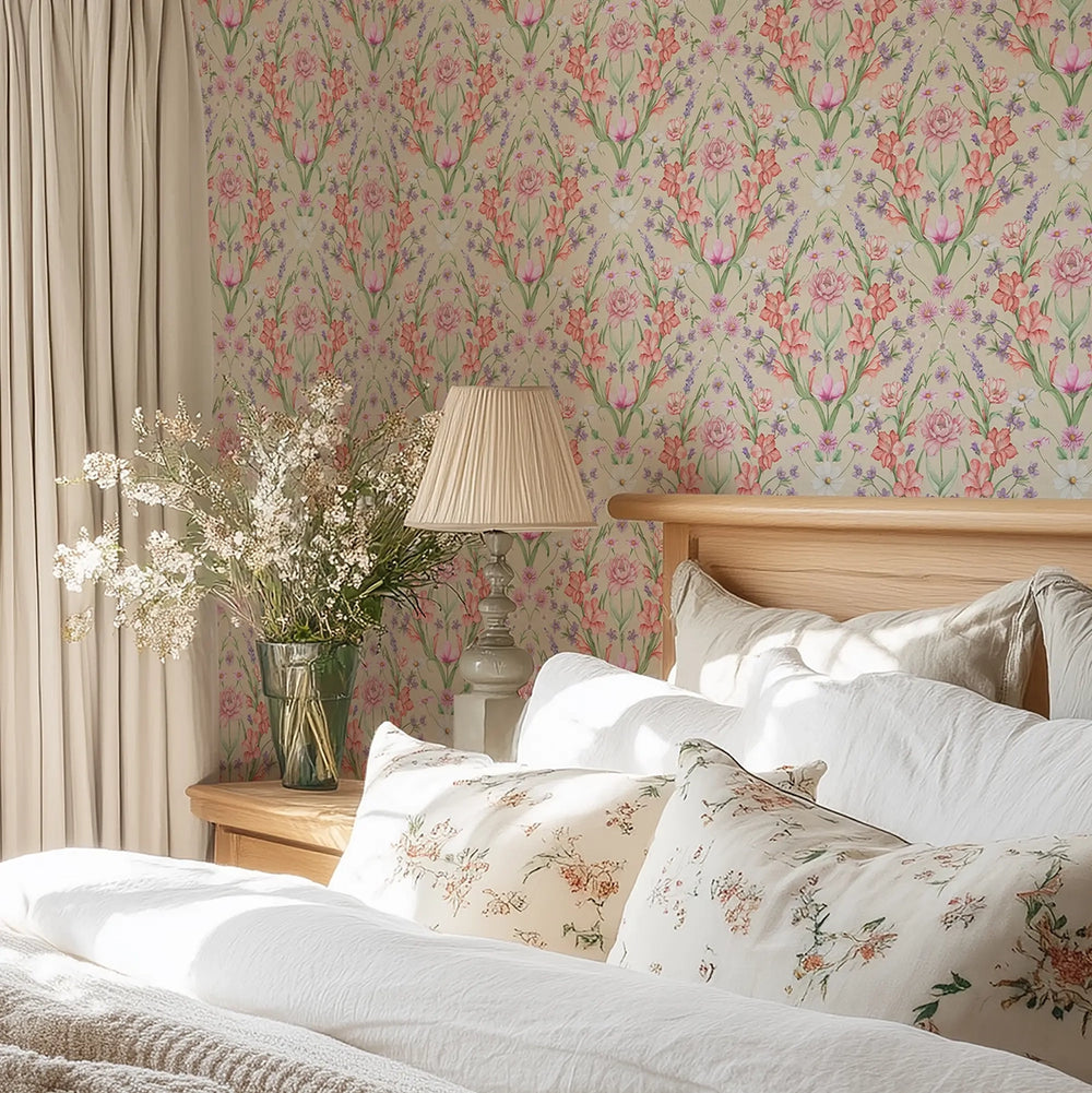 Maisie Wallpaper in Summer Pinks and Oranges