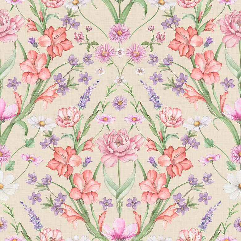 Maisie Wallpaper in Summer Pinks and Oranges