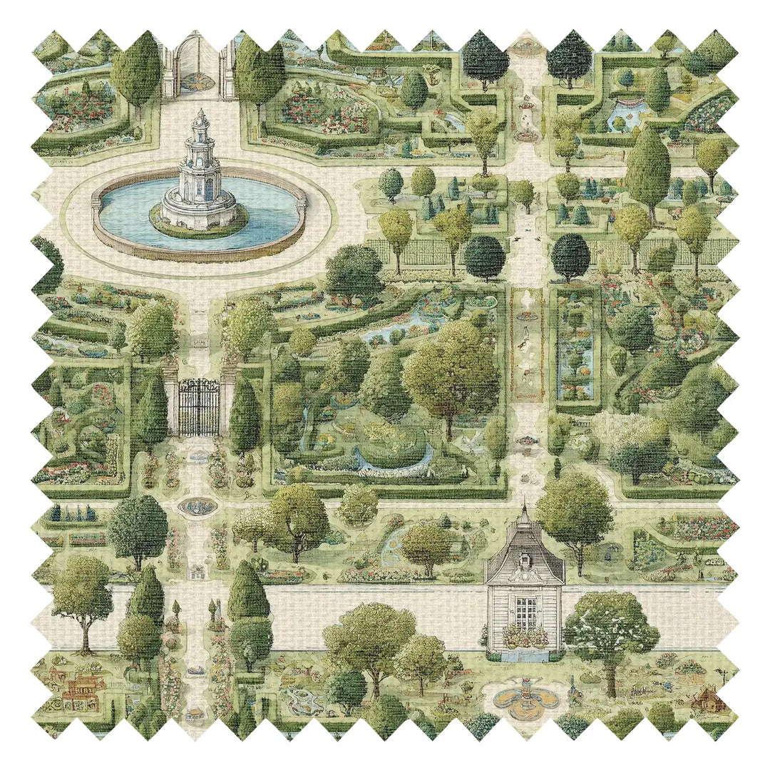 Manor House Garden Fabric in Greens on Parchment Cream
