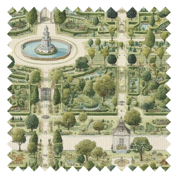 Manor House Garden Fabric in Greens on Parchment Cream