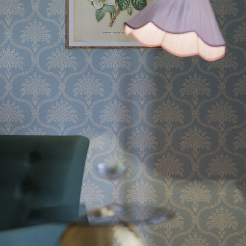 Massena Palace Wallpaper in Mineral and Vintage Cream