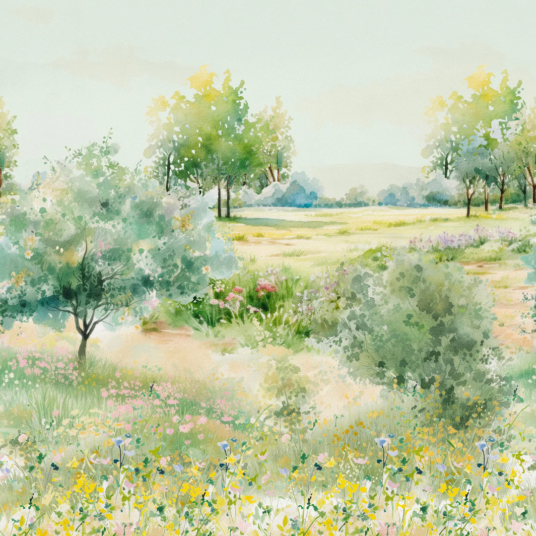 Meadow Masterpiece Wallpaper in Greens, Yellows and Pink