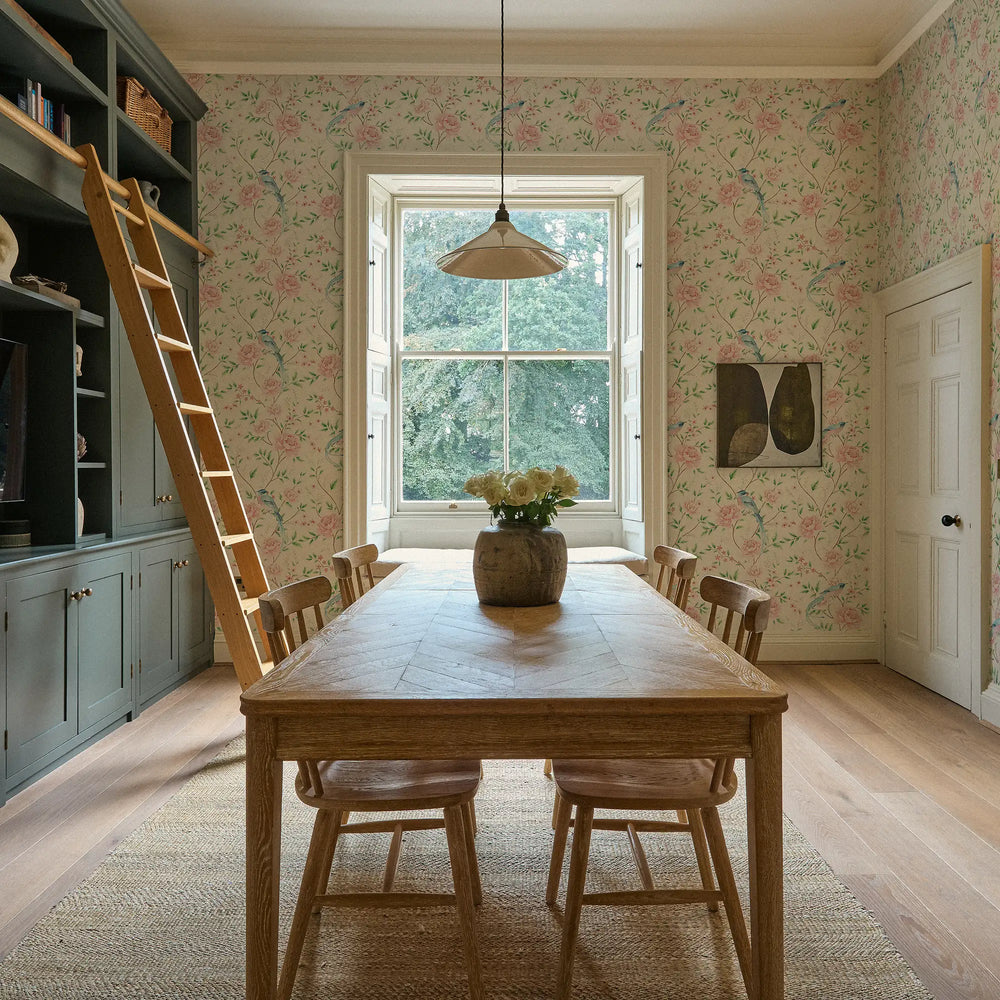 Meilin Wallpaper in Blossom Pink on Cream