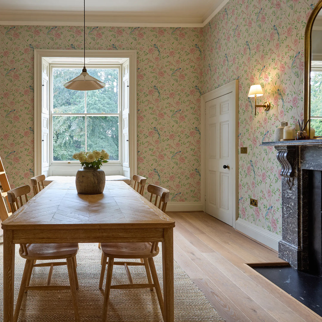 Meilin Wallpaper in Blossom Pink on Cream