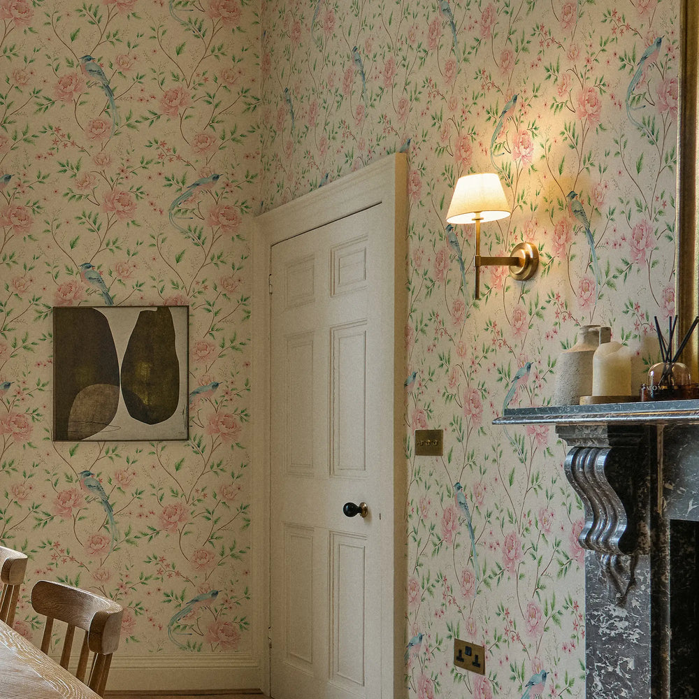Meilin Wallpaper in Blossom Pink on Cream
