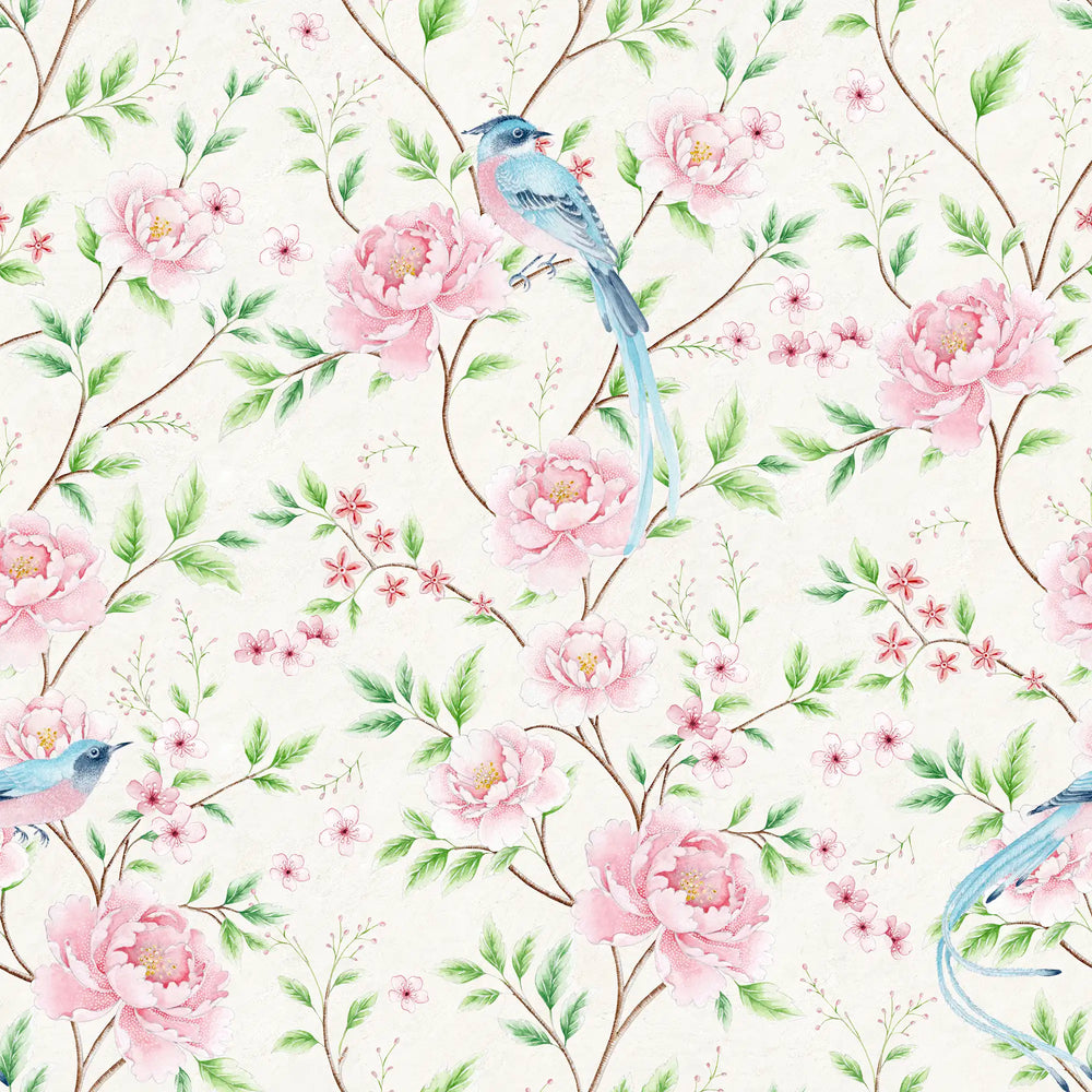 Meilin Wallpaper in Blossom Pink on Cream