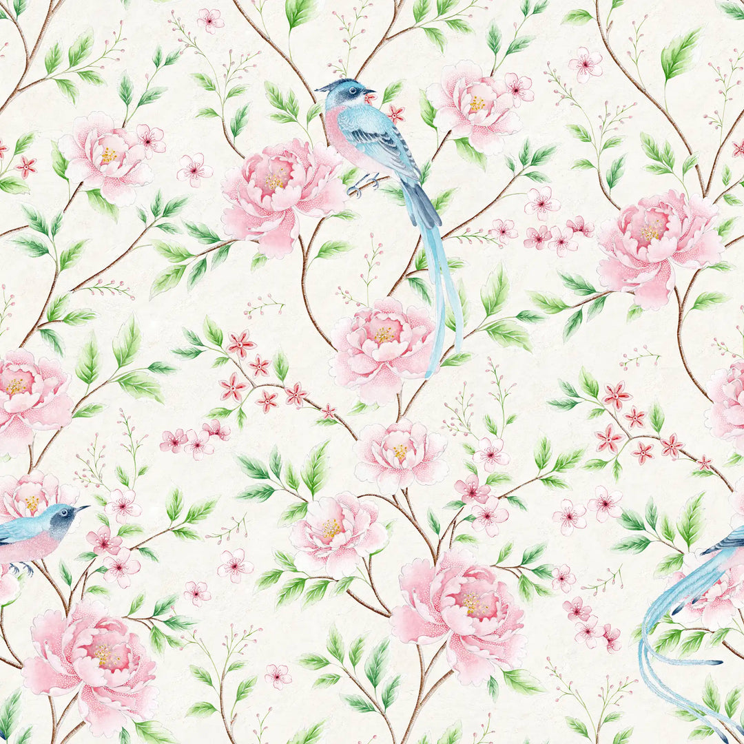 Meilin Wallpaper in Blossom Pink on Cream